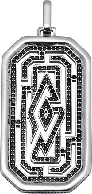Palm Beach Jewelry Men's Round Black Crystal Sterling Silver Dog Tag Pendant