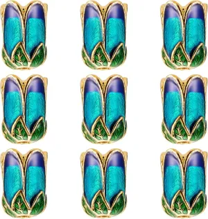 Pandahall 10pcs Alloy Flower Enamel Beads Caps Gold Plated 0.31x0.43 Inch 5-Petal Loose Beads Spacers for Jewelry Making