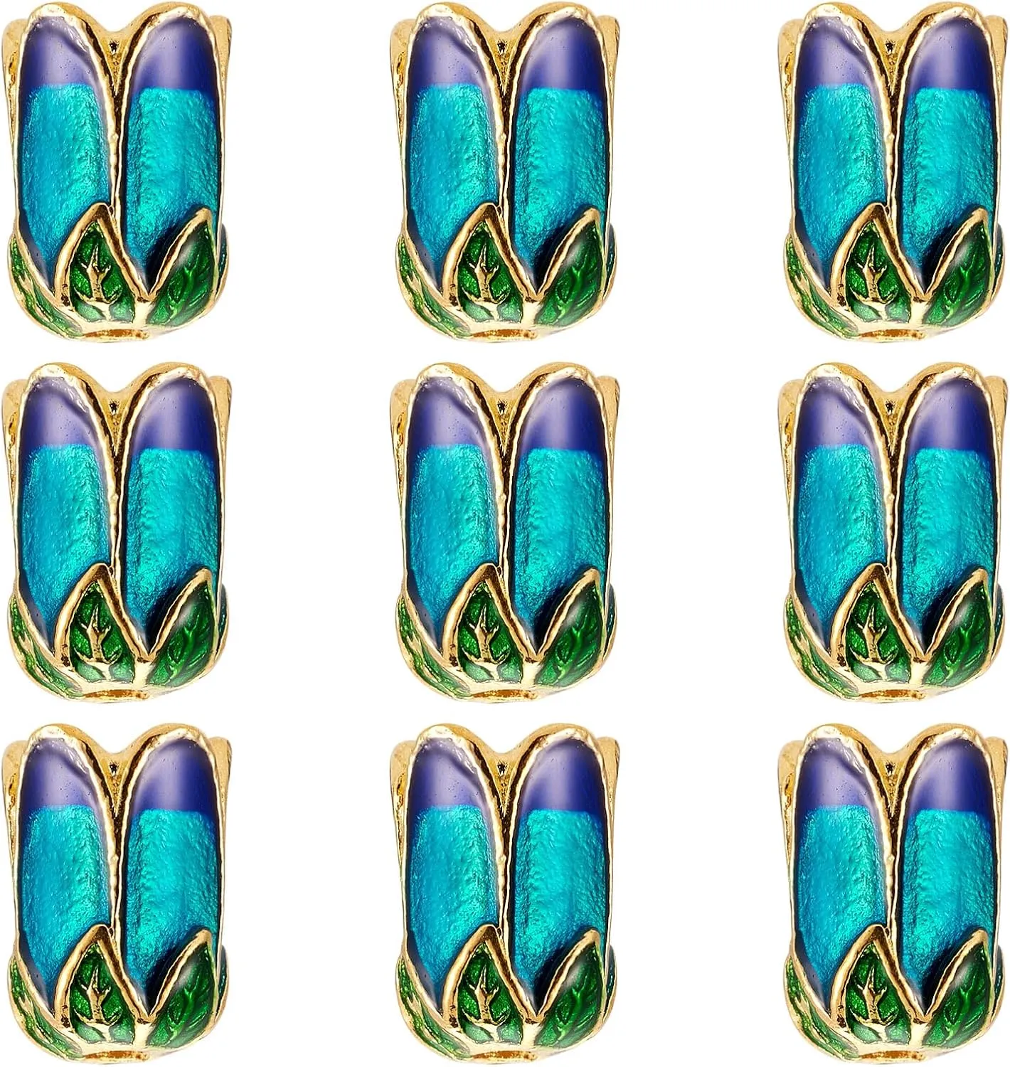 Pandahall 10pcs Alloy Flower Enamel Beads Caps Gold Plated 0.31x0.43 Inch 5-Petal Loose Beads Spacers for Jewelry Making