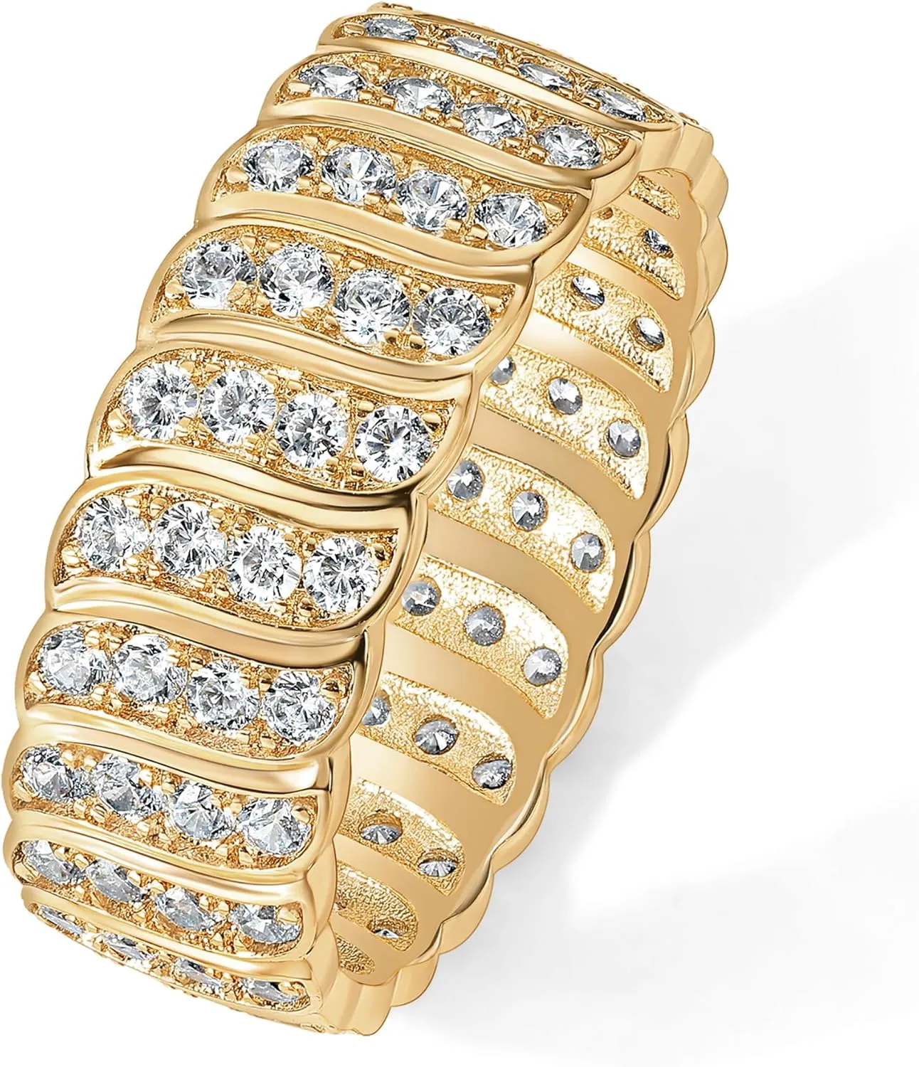 PAVOI 14K Gold Plated Chunky Ring | Cubic Zirconia Stackable Rings | Chunky Wide Band for Women