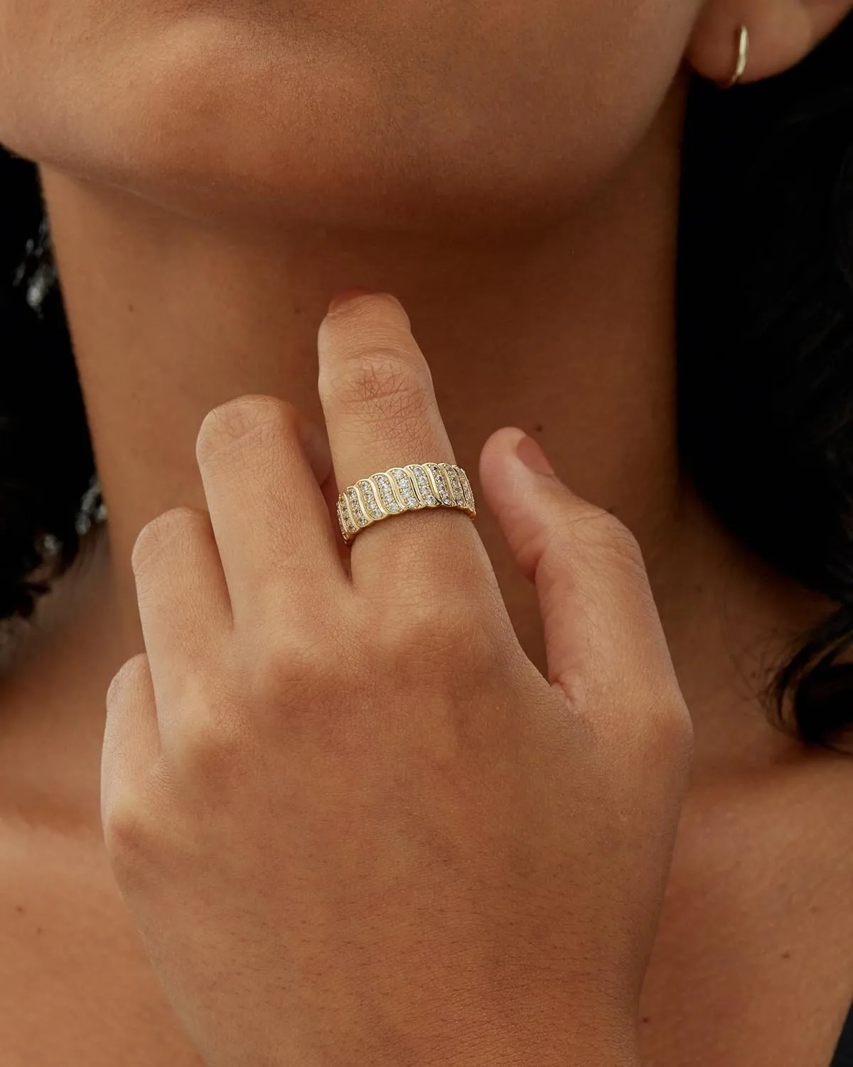 PAVOI 14K Gold Plated Chunky Ring | Cubic Zirconia Stackable Rings | Chunky Wide Band for Women