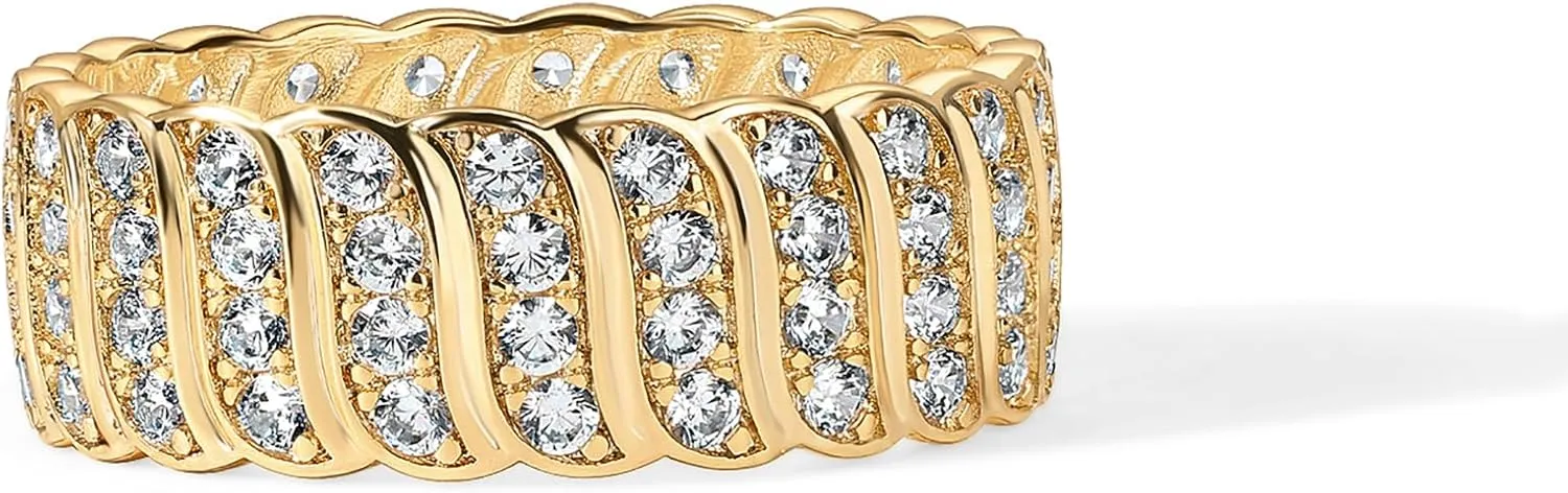PAVOI 14K Gold Plated Chunky Ring | Cubic Zirconia Stackable Rings | Chunky Wide Band for Women