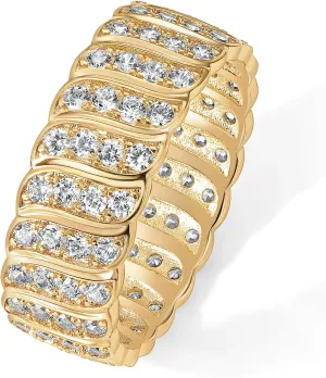 PAVOI 14K Gold Plated Chunky Ring | Cubic Zirconia Stackable Rings | Chunky Wide Band for Women