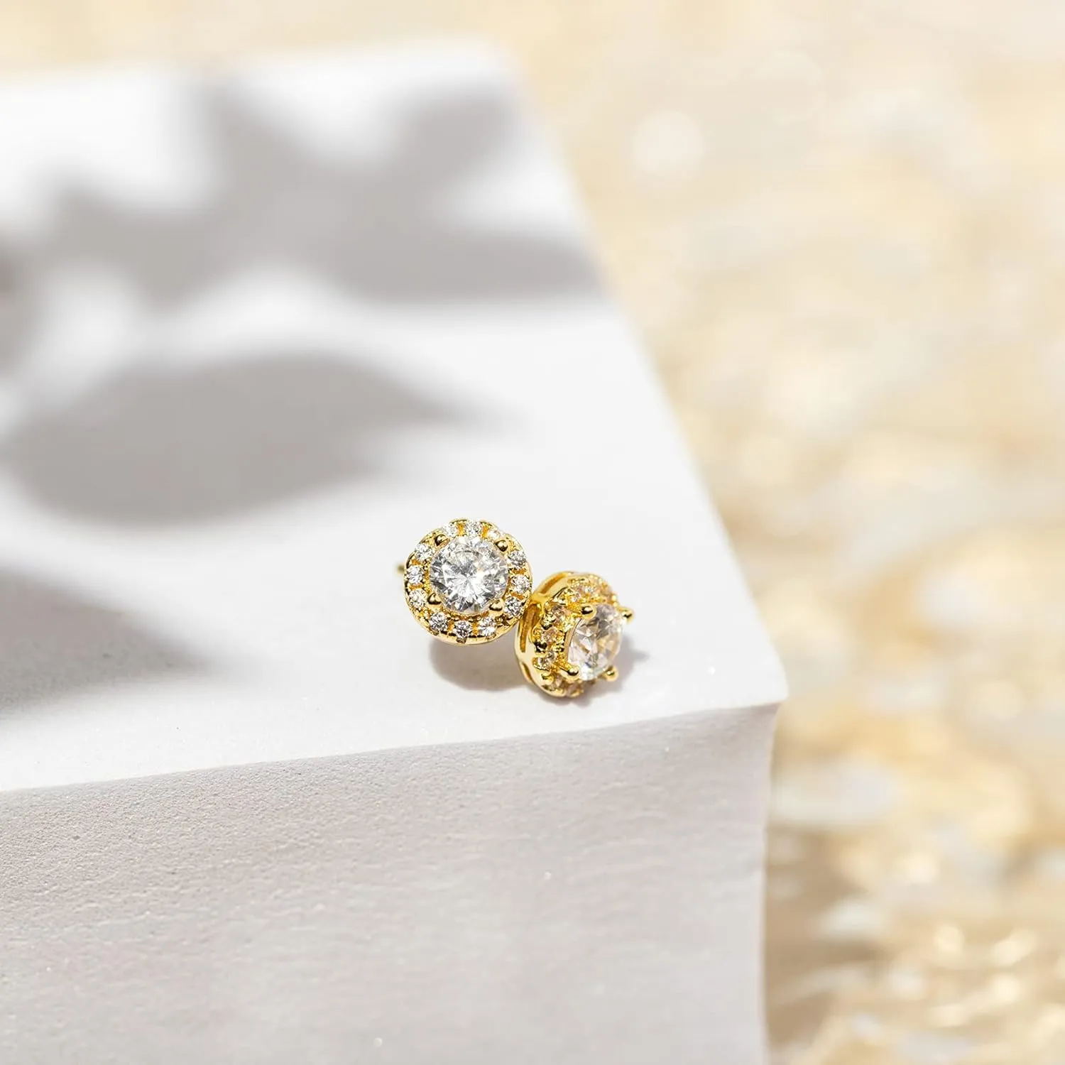 PAVOI 14K Gold Plated Sterling Silver Post Brilliant Round Faux Diamond Halo Earrings - Premium Cubic Zirconia in Rose, White, and Yellow Gold