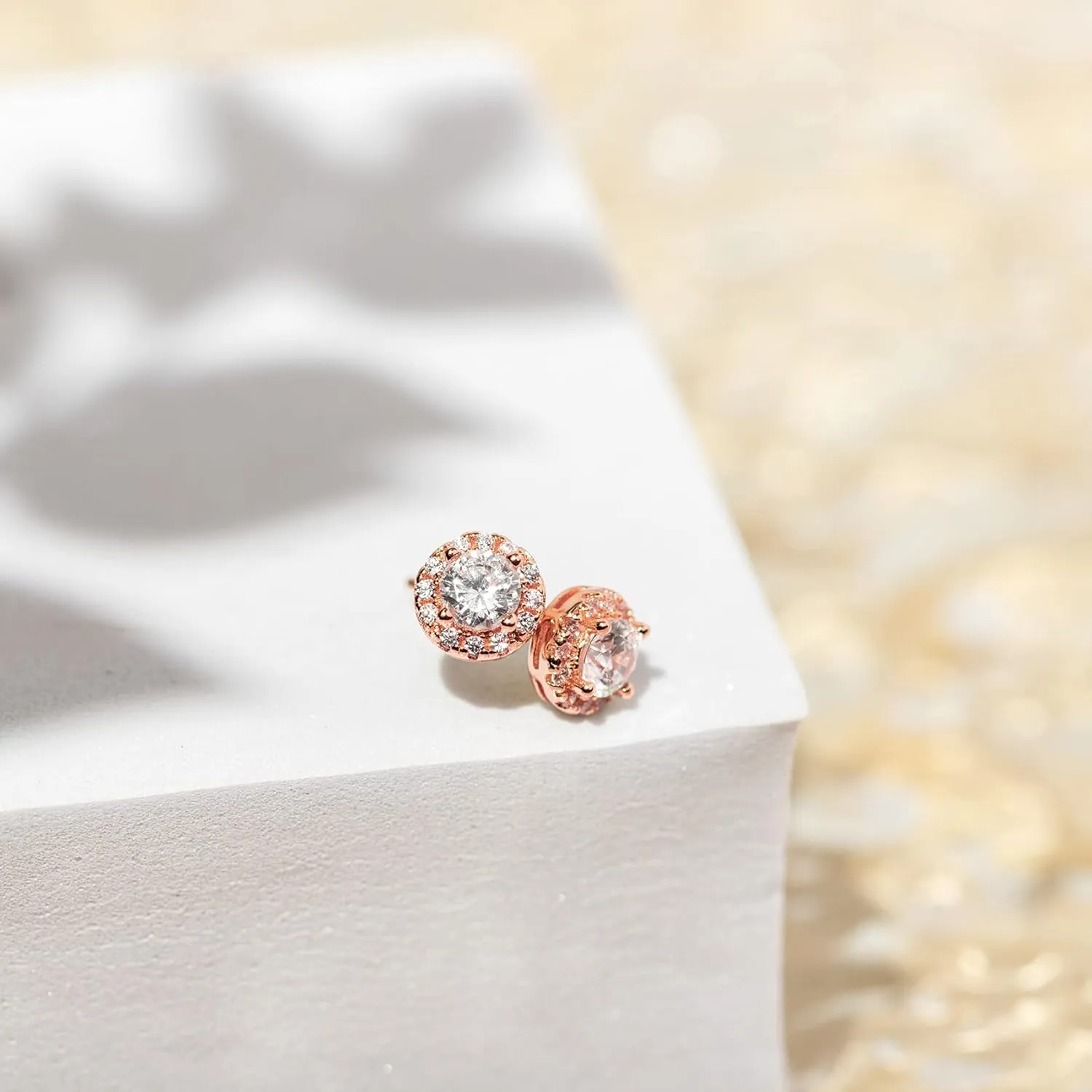 PAVOI 14K Gold Plated Sterling Silver Post Brilliant Round Faux Diamond Halo Earrings - Premium Cubic Zirconia in Rose, White, and Yellow Gold