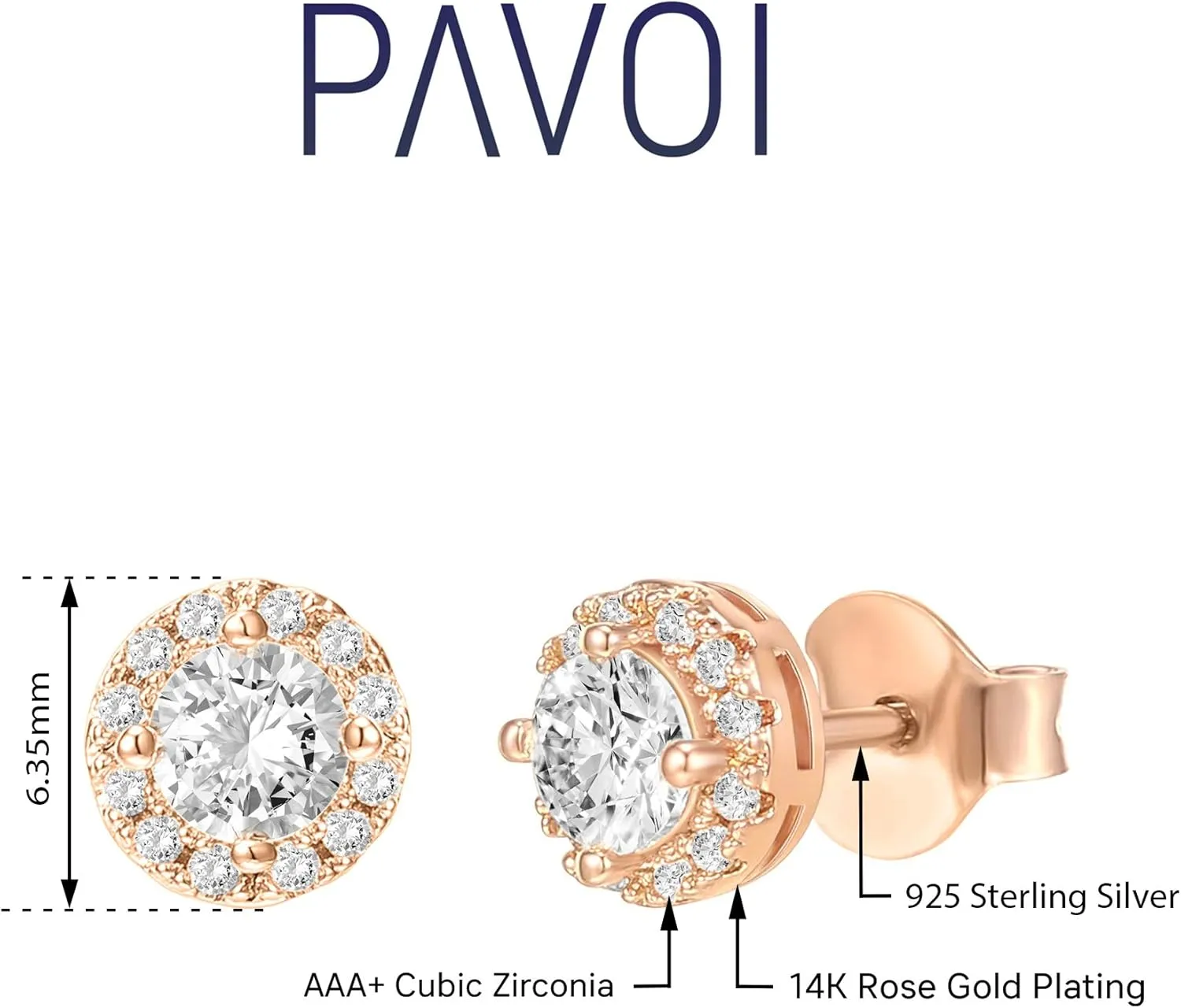 PAVOI 14K Gold Plated Sterling Silver Post Brilliant Round Faux Diamond Halo Earrings - Premium Cubic Zirconia in Rose, White, and Yellow Gold