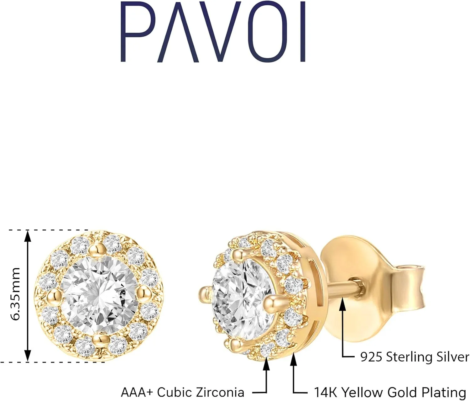 PAVOI 14K Gold Plated Sterling Silver Post Brilliant Round Faux Diamond Halo Earrings - Premium Cubic Zirconia in Rose, White, and Yellow Gold