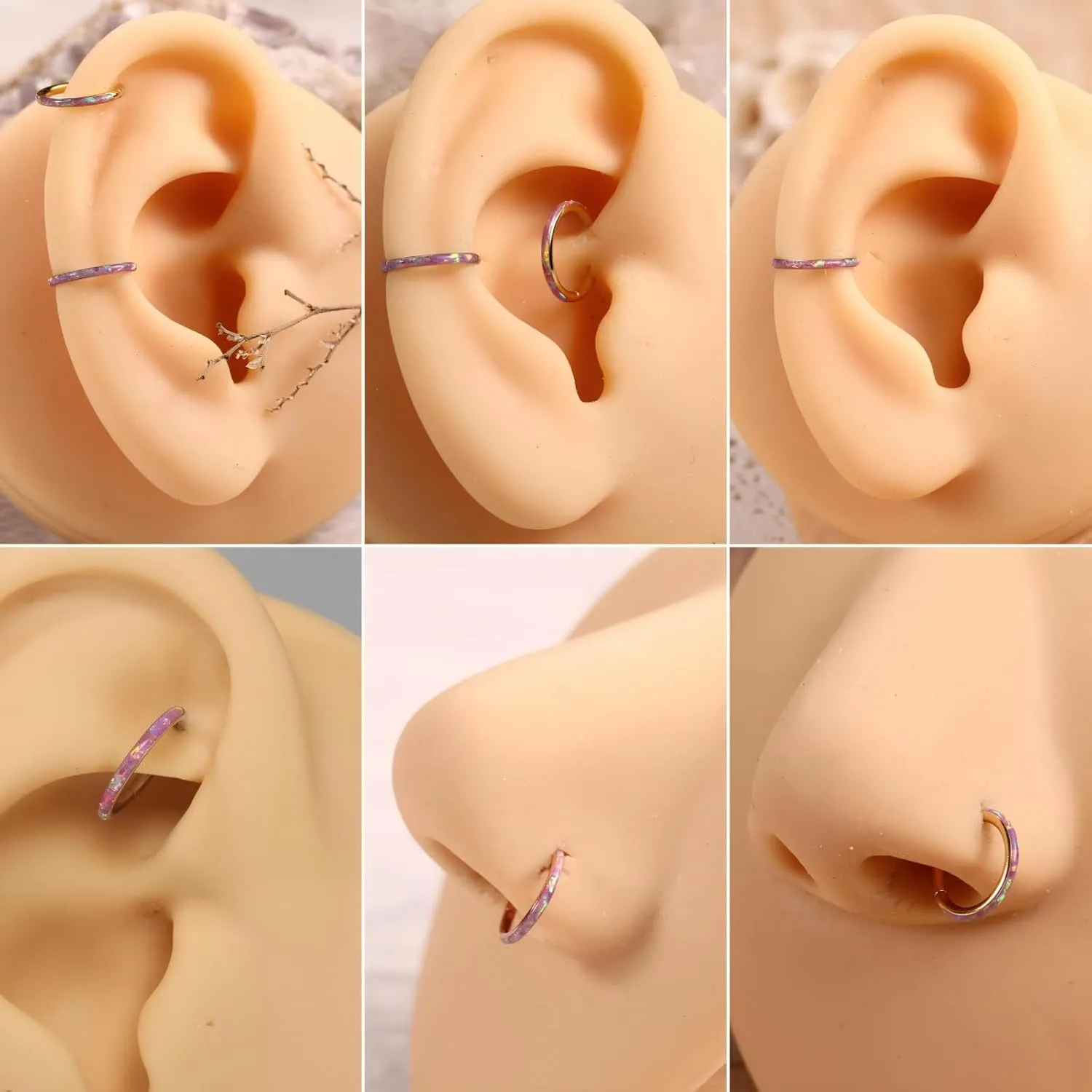PEAKLINK Opal Nose Ring Hoop Ring 316L Surgical Steel Lip Cartilage Conch Helix Lobe Earring Daith Rook Orbital Belly Tragus Septum Piercing Jewelry foer Women Men
