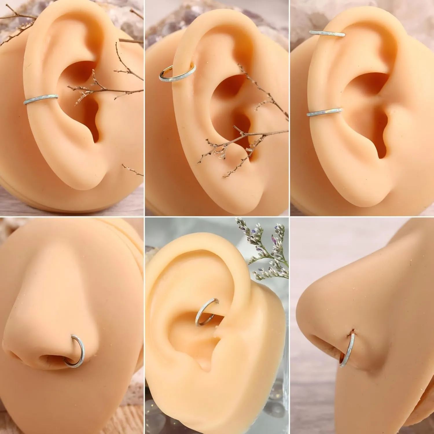 PEAKLINK Opal Nose Ring Hoop Ring 316L Surgical Steel Lip Cartilage Conch Helix Lobe Earring Daith Rook Orbital Belly Tragus Septum Piercing Jewelry foer Women Men