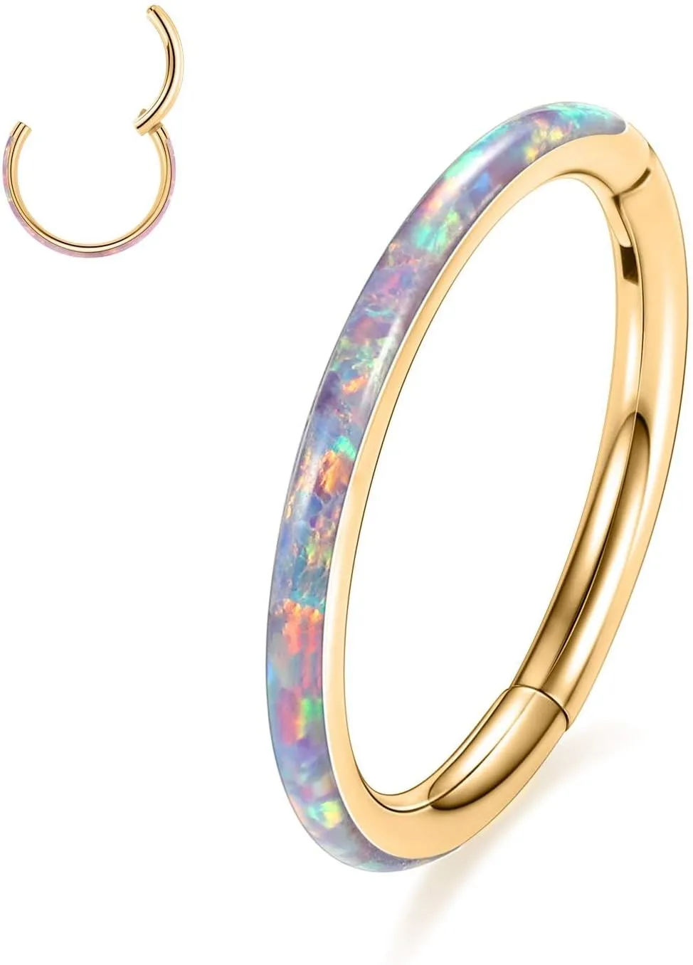 PEAKLINK Opal Nose Ring Hoop Ring 316L Surgical Steel Lip Cartilage Conch Helix Lobe Earring Daith Rook Orbital Belly Tragus Septum Piercing Jewelry foer Women Men