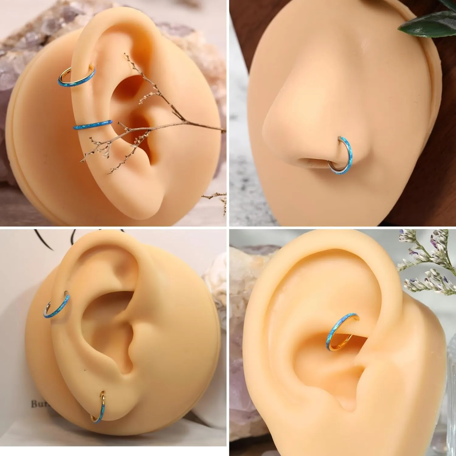 PEAKLINK Opal Nose Ring Hoop Ring 316L Surgical Steel Lip Cartilage Conch Helix Lobe Earring Daith Rook Orbital Belly Tragus Septum Piercing Jewelry foer Women Men