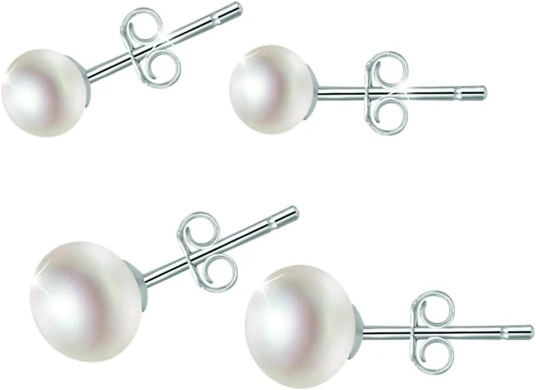 Pearl Earrings Studs for Women,Hypoallergenic Sterling Silver Stud Earrings Set