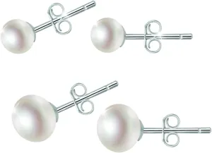 Pearl Earrings Studs for Women,Hypoallergenic Sterling Silver Stud Earrings Set
