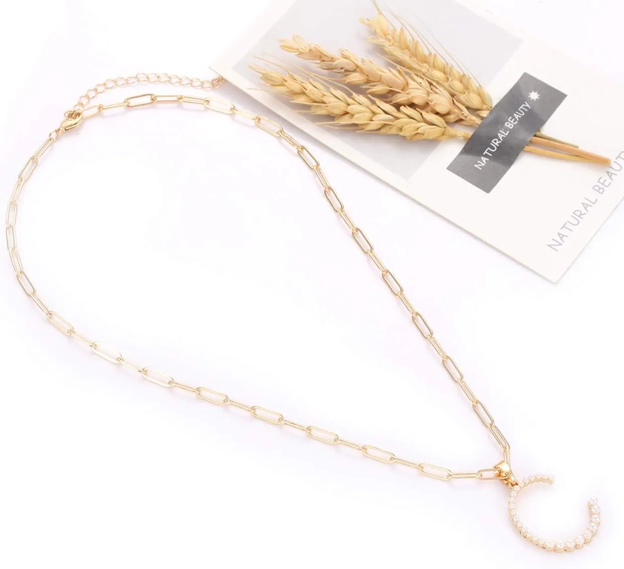 Pearl Initial Necklace Personalized 18K Gold Plated Paperclip Chain Letter Choker Necklaces for Women Alphabet Pendant Necklace Anniversary Birthday Gift for Women