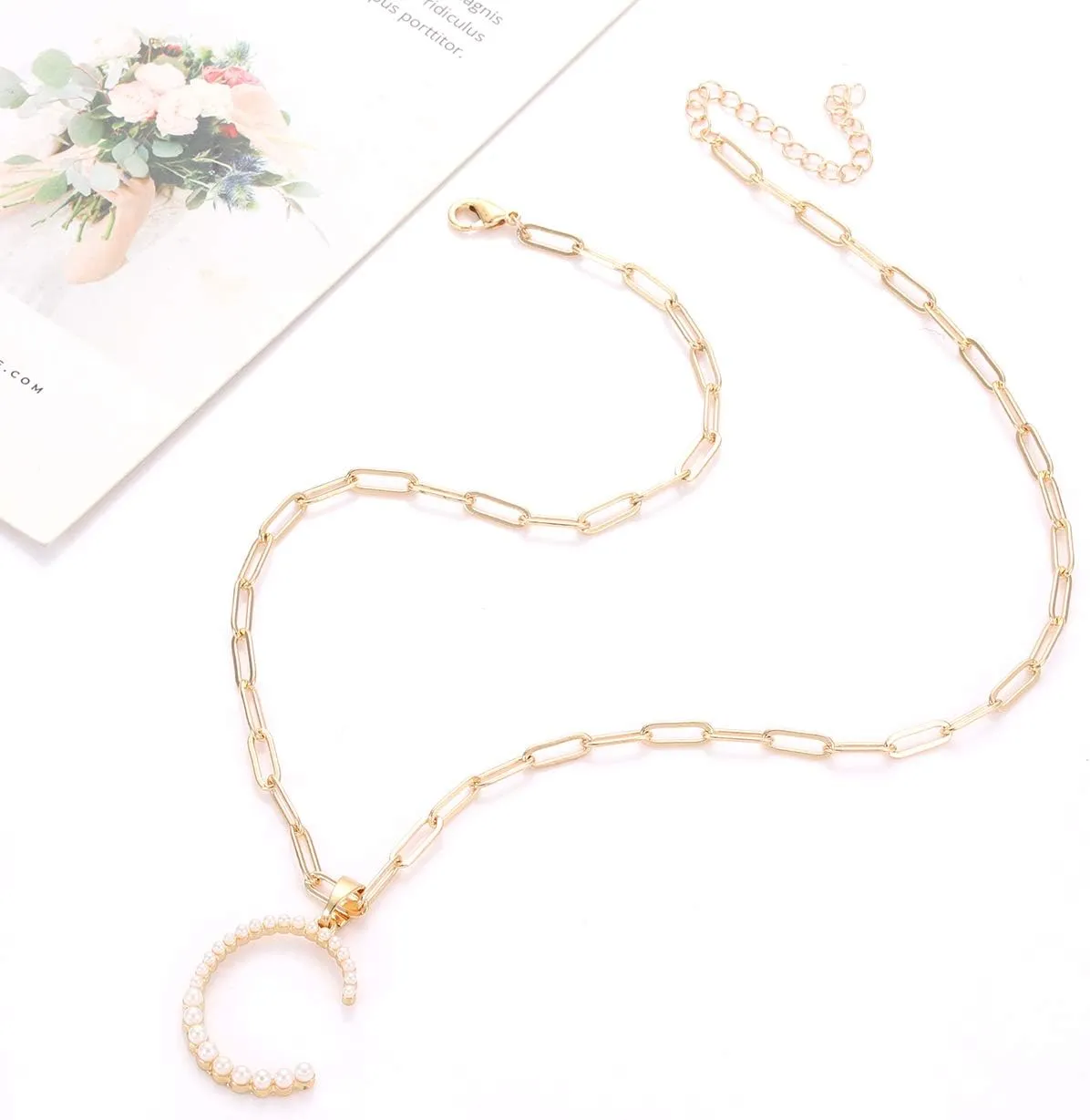 Pearl Initial Necklace Personalized 18K Gold Plated Paperclip Chain Letter Choker Necklaces for Women Alphabet Pendant Necklace Anniversary Birthday Gift for Women