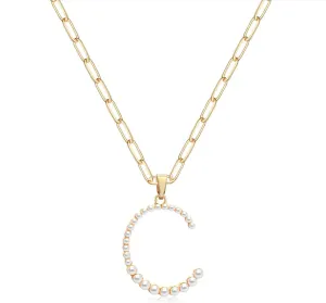 Pearl Initial Necklace Personalized 18K Gold Plated Paperclip Chain Letter Choker Necklaces for Women Alphabet Pendant Necklace Anniversary Birthday Gift for Women