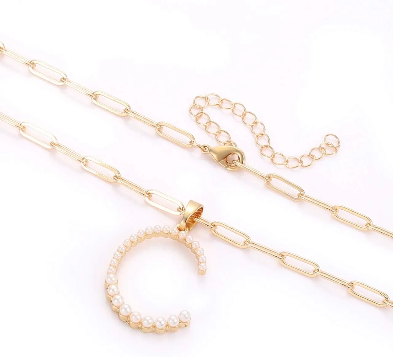 Pearl Initial Necklace Personalized 18K Gold Plated Paperclip Chain Letter Choker Necklaces for Women Alphabet Pendant Necklace Anniversary Birthday Gift for Women