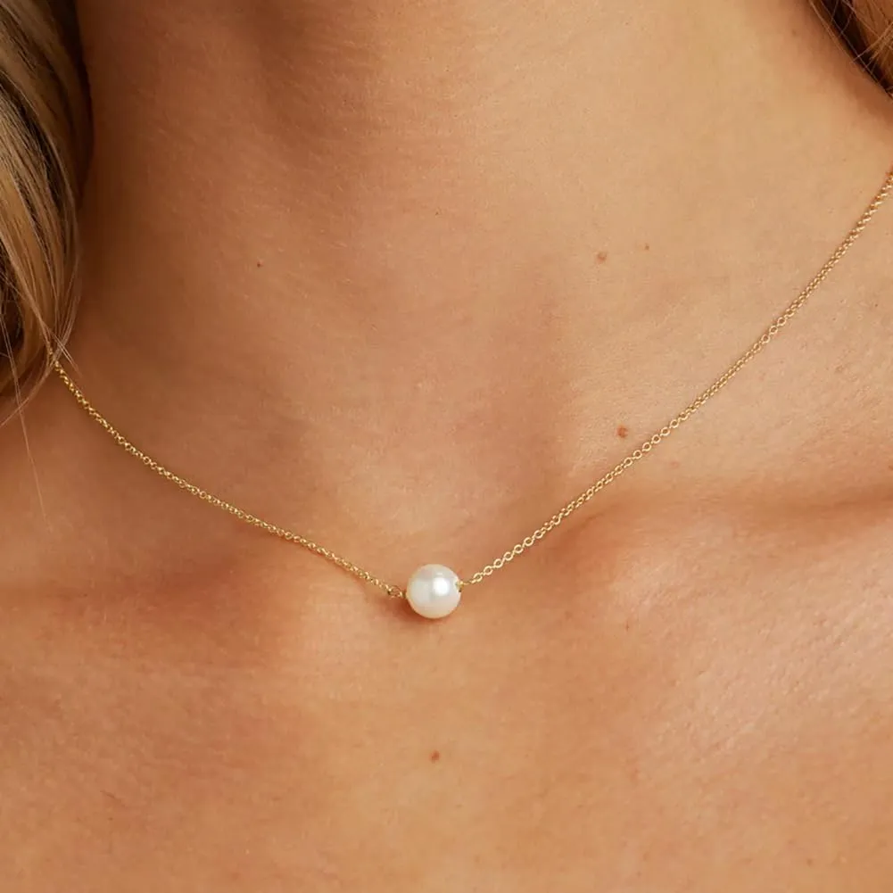 Pearl Necklace: 14K Gold-Plated Pearl Necklace for Women 16.5   2