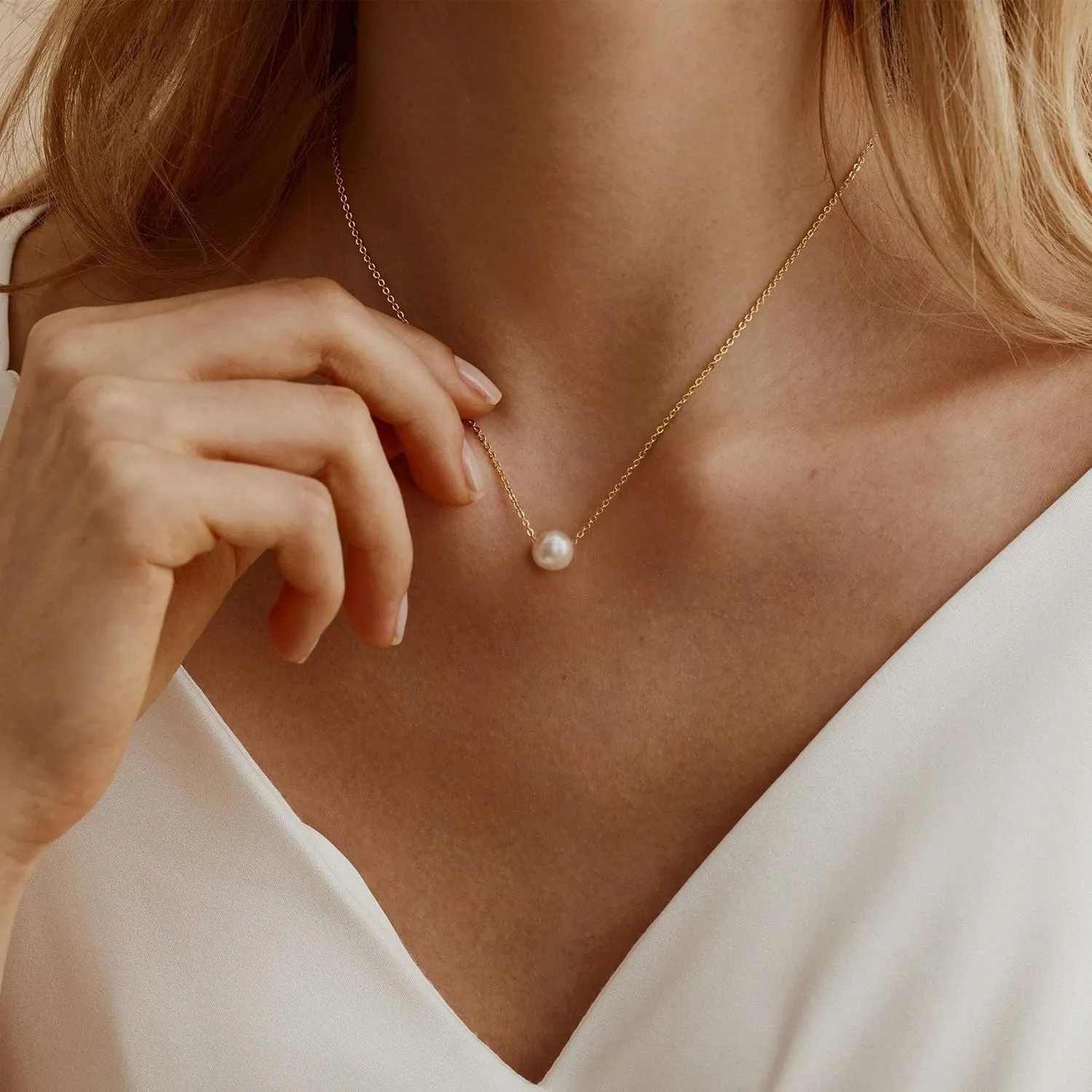 Pearl Necklace: 14K Gold-Plated Pearl Necklace for Women 16.5   2