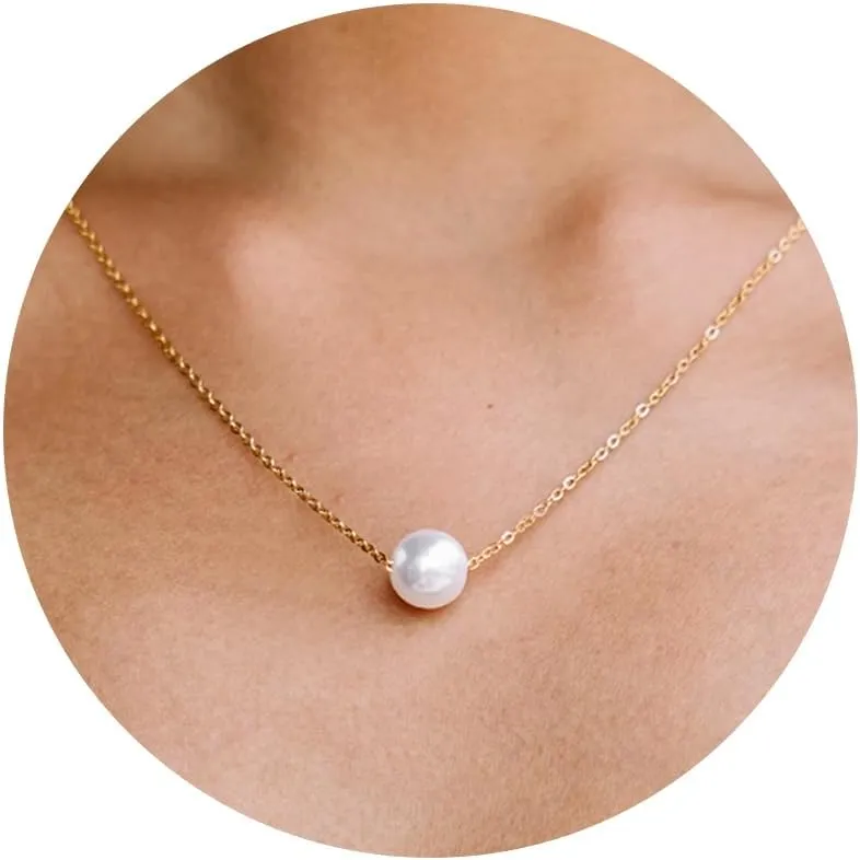 Pearl Necklace: 14K Gold-Plated Pearl Necklace for Women 16.5   2