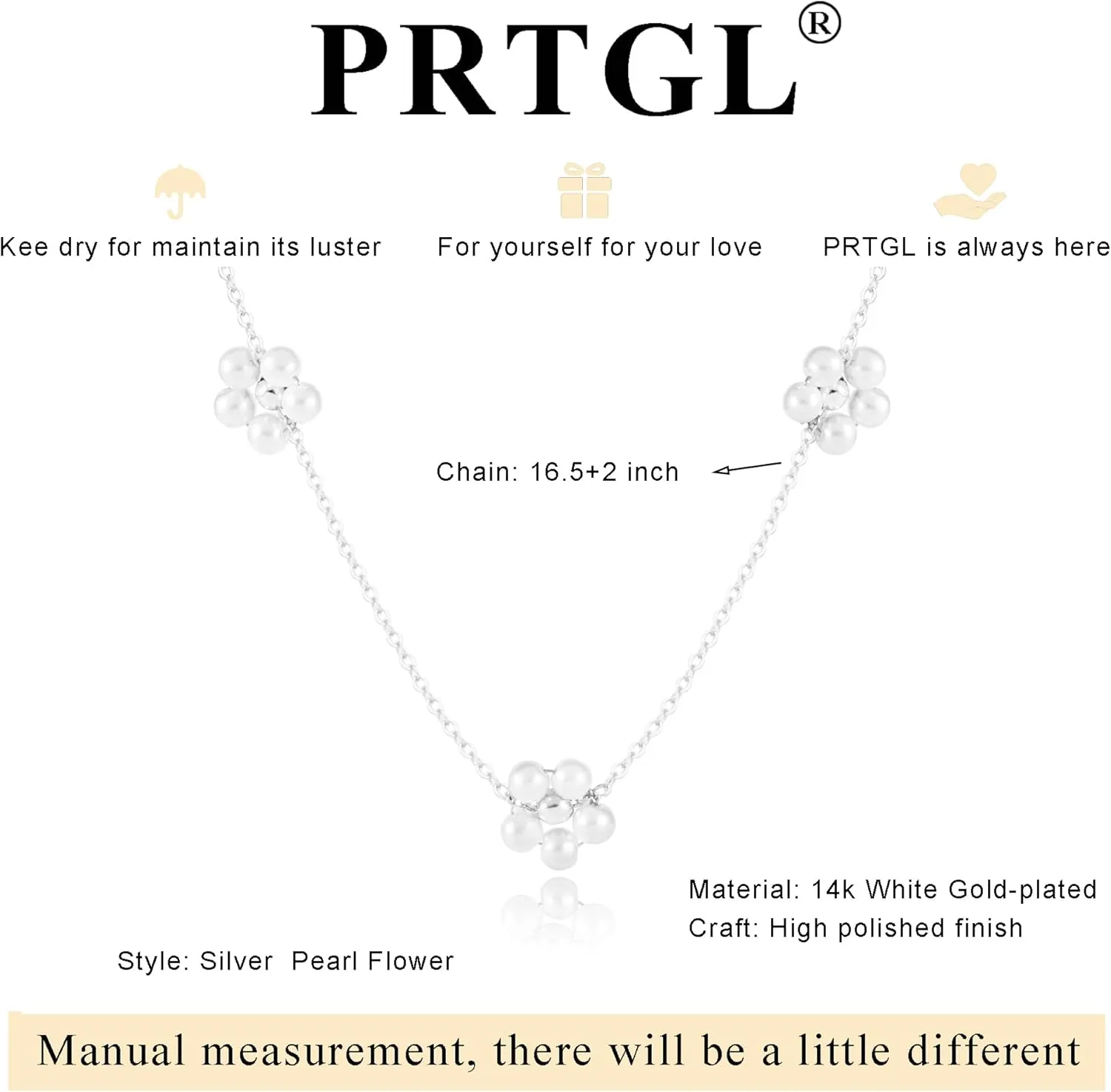 Pearl Necklace: 14K White Gold-Plated Pearl Pendant Necklace for Women Station Choker Y-necklace 16.5"   2"