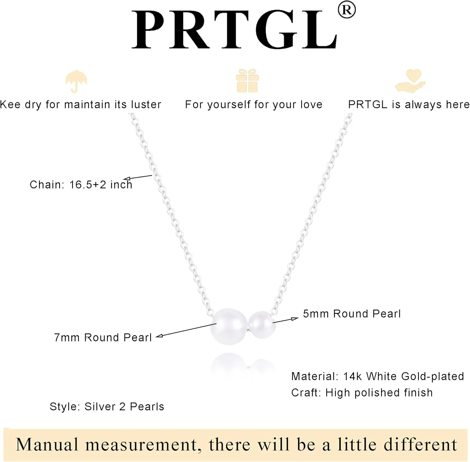 Pearl Necklace: 14K White Gold-Plated Pearl Pendant Necklace for Women Station Choker Y-necklace 16.5"   2"