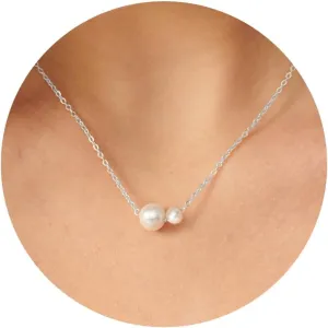 Pearl Necklace: 14K White Gold-Plated Pearl Pendant Necklace for Women Station Choker Y-necklace 16.5"   2"