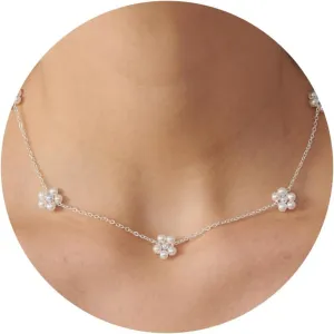 Pearl Necklace: 14K White Gold-Plated Pearl Pendant Necklace for Women Station Choker Y-necklace 16.5"   2"