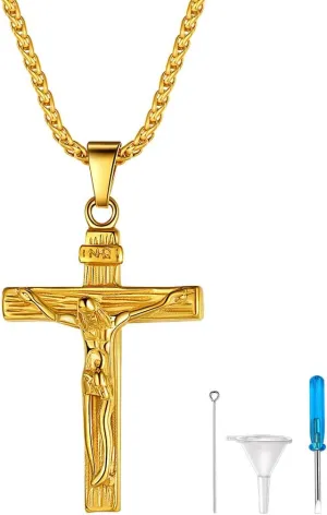 Personalized Cremation Jewelry Stainless Steel Moon Cat/Crucifix Cross/Tree of Life/Cylinder/Rectangle Keepsake Urn Pendants for Ashes, Custom Engraving Memorial Necklaces for Women Men