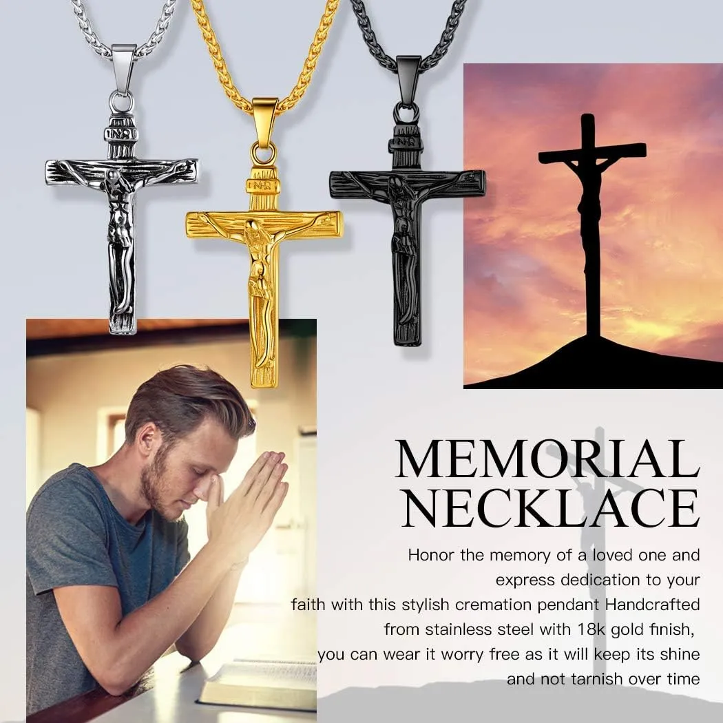 Personalized Cremation Jewelry Stainless Steel Moon Cat/Crucifix Cross/Tree of Life/Cylinder/Rectangle Keepsake Urn Pendants for Ashes, Custom Engraving Memorial Necklaces for Women Men