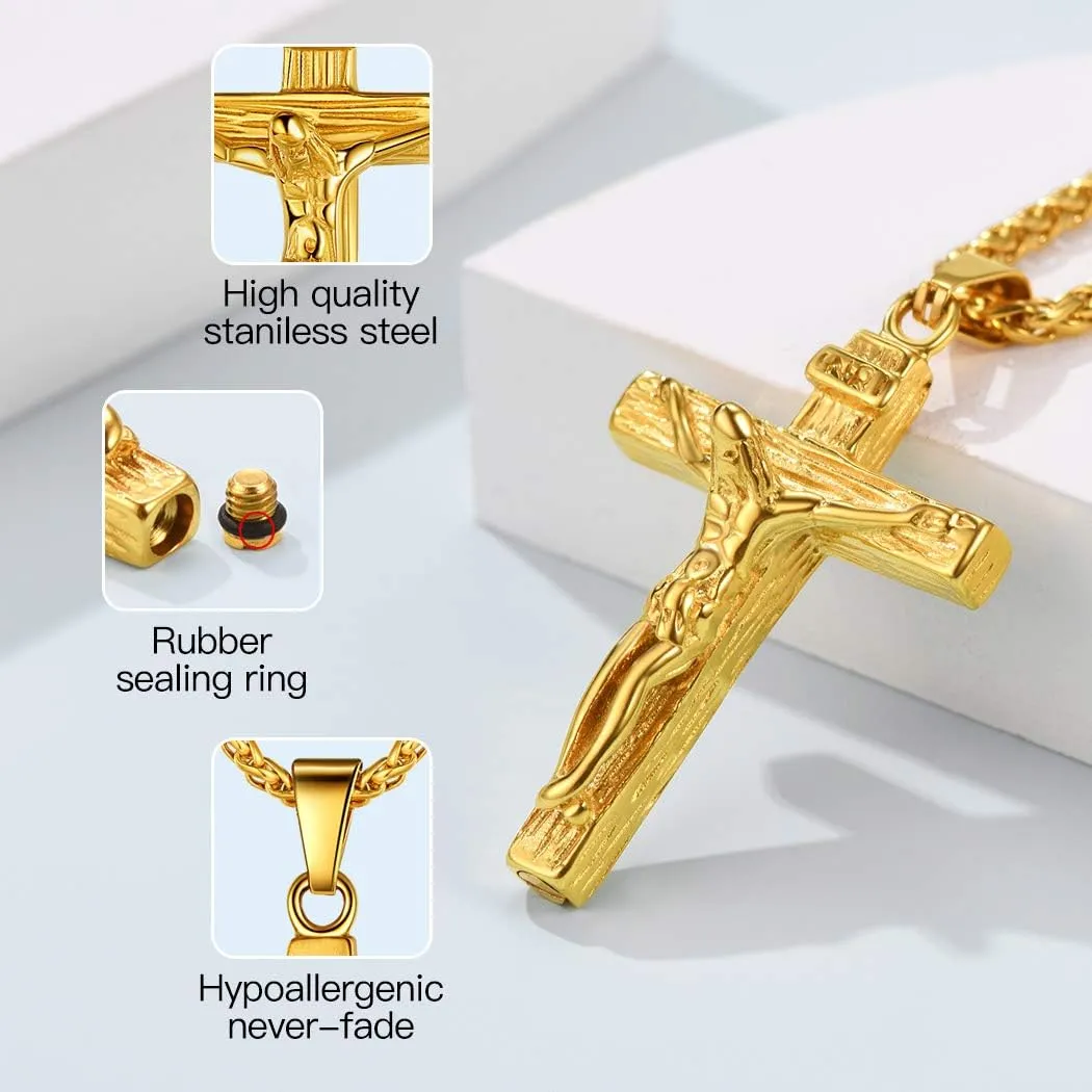 Personalized Cremation Jewelry Stainless Steel Moon Cat/Crucifix Cross/Tree of Life/Cylinder/Rectangle Keepsake Urn Pendants for Ashes, Custom Engraving Memorial Necklaces for Women Men