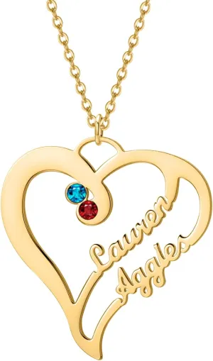 Personalized Custom Double Name Necklace&Pendant Stainless Steel Jewelry Birthstone Name Necklace For Women Men Gifts,Gold color