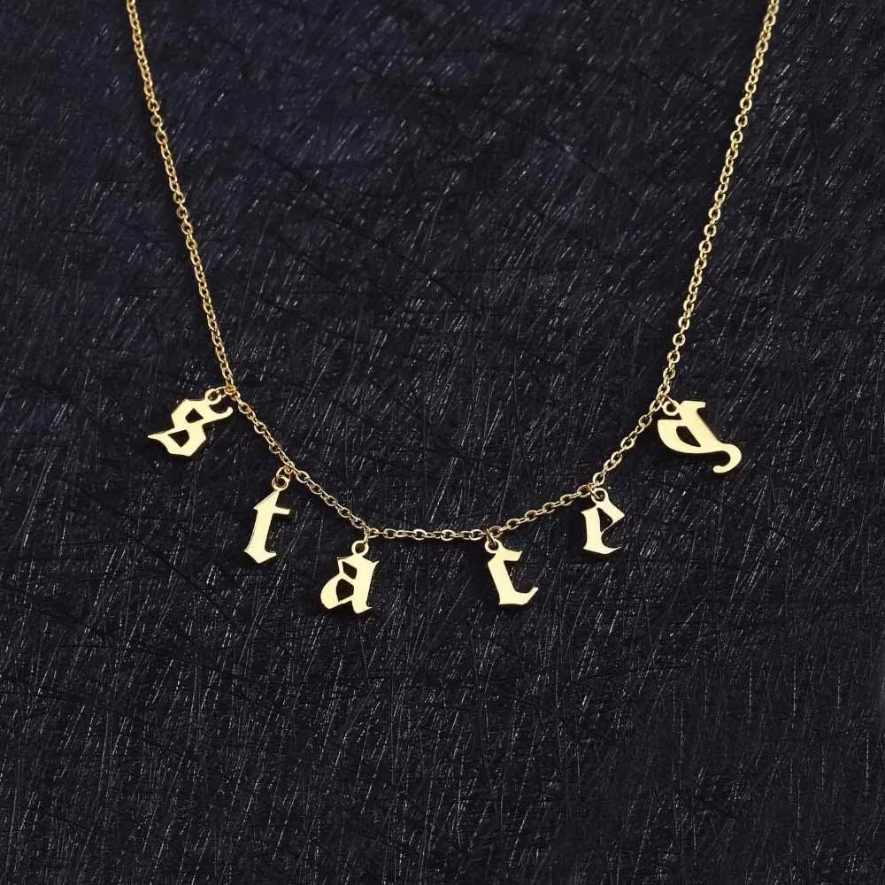 Personalized Dangle Letters Name Choker Necklace - Custom Made Initial Alphabet Pendant Necklace with Hanging Name
