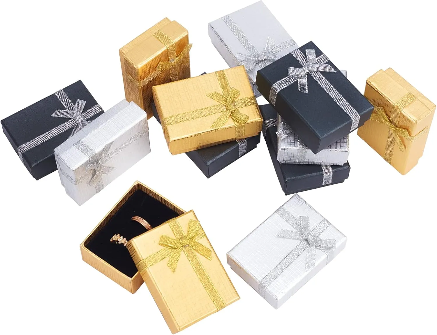 PH PandaHall 12pcs Mother's Day Gift Box, 2.7x2x1 Inch Small Gift Box Jewelry Boxes Metallic Cardboard Display Boxes with Bowknot for Earring Pendant Jewelry Necklace Bracelet Packing Mother's Day