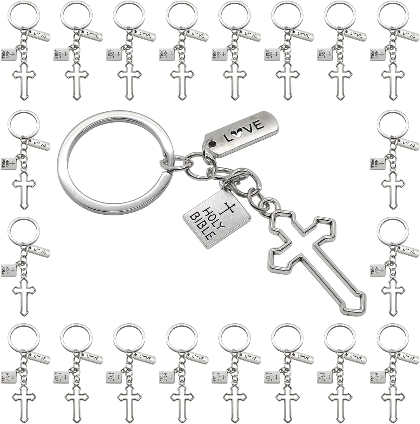 PHAETON 20PCS Cross Key Chains Jesus Cross Book Holy Bible Pendants Keyrings Religious Door Car Key Holders Jesus Key Rings Religious Favors for Christians Easter Prayer Gifts