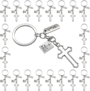 PHAETON 20PCS Cross Key Chains Jesus Cross Book Holy Bible Pendants Keyrings Religious Door Car Key Holders Jesus Key Rings Religious Favors for Christians Easter Prayer Gifts