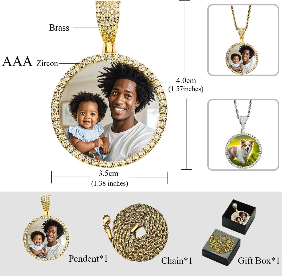 Picture Necklace Personalized Photo for Men Women Customized Pendant Memory Medallion Angel Wings Heart Pendant 18k Gold AAA CZ Iced Out Pendant with Chain Hip Hop Jewellery Gift Box Bag Ornaments