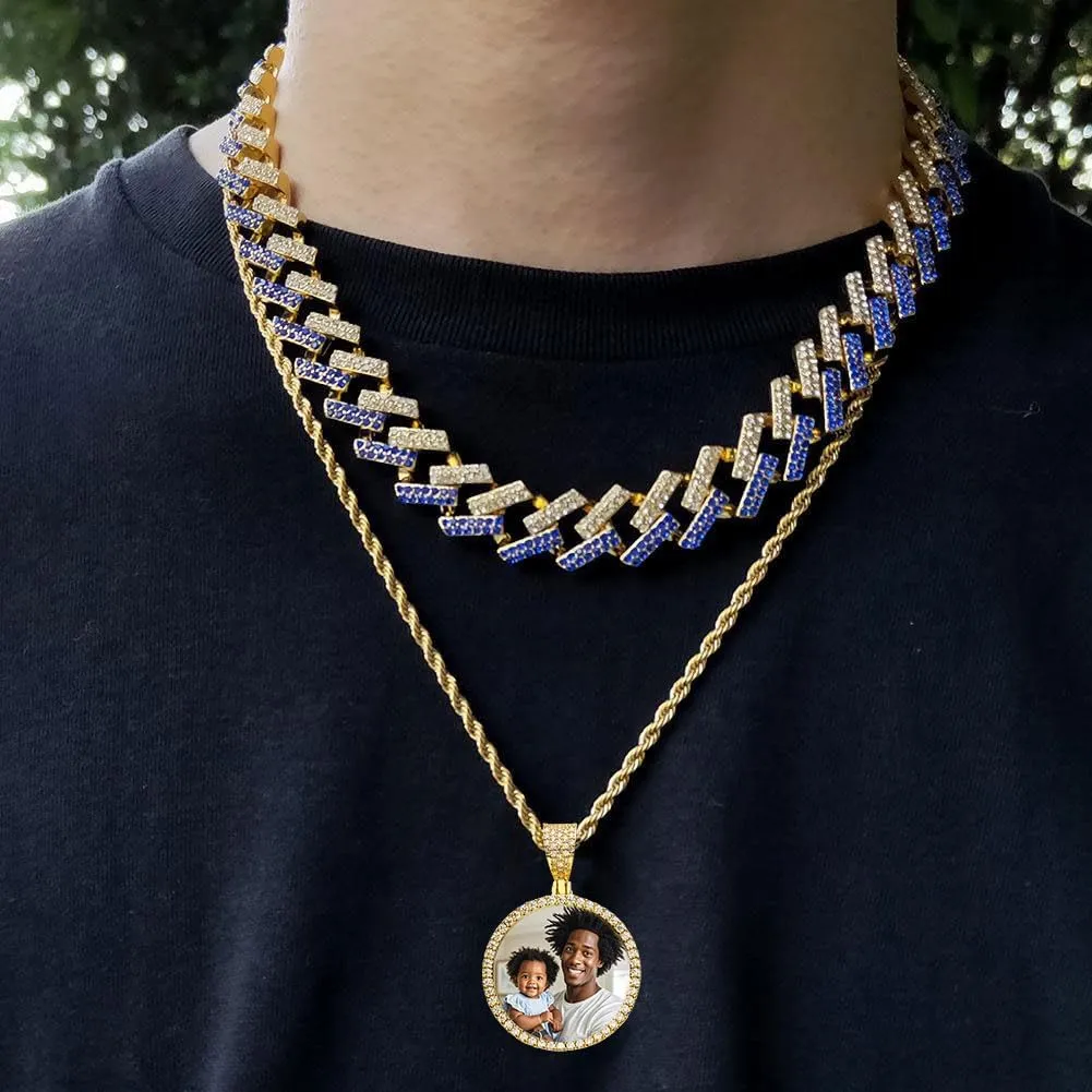 Picture Necklace Personalized Photo for Men Women Customized Pendant Memory Medallion Angel Wings Heart Pendant 18k Gold AAA CZ Iced Out Pendant with Chain Hip Hop Jewellery Gift Box Bag Ornaments