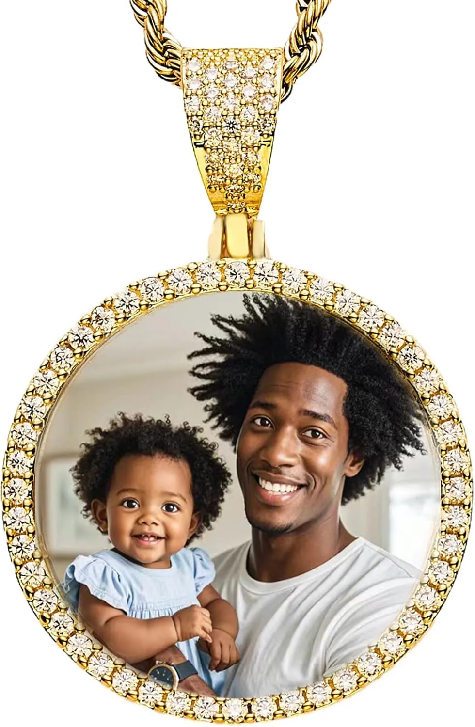 Picture Necklace Personalized Photo for Men Women Customized Pendant Memory Medallion Angel Wings Heart Pendant 18k Gold AAA CZ Iced Out Pendant with Chain Hip Hop Jewellery Gift Box Bag Ornaments