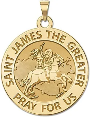PicturesOnGold.com Saint James The Greater Religious Medal - 3/4 Inch Size of a Nickel -Solid 14K Yellow Gold with Engraving