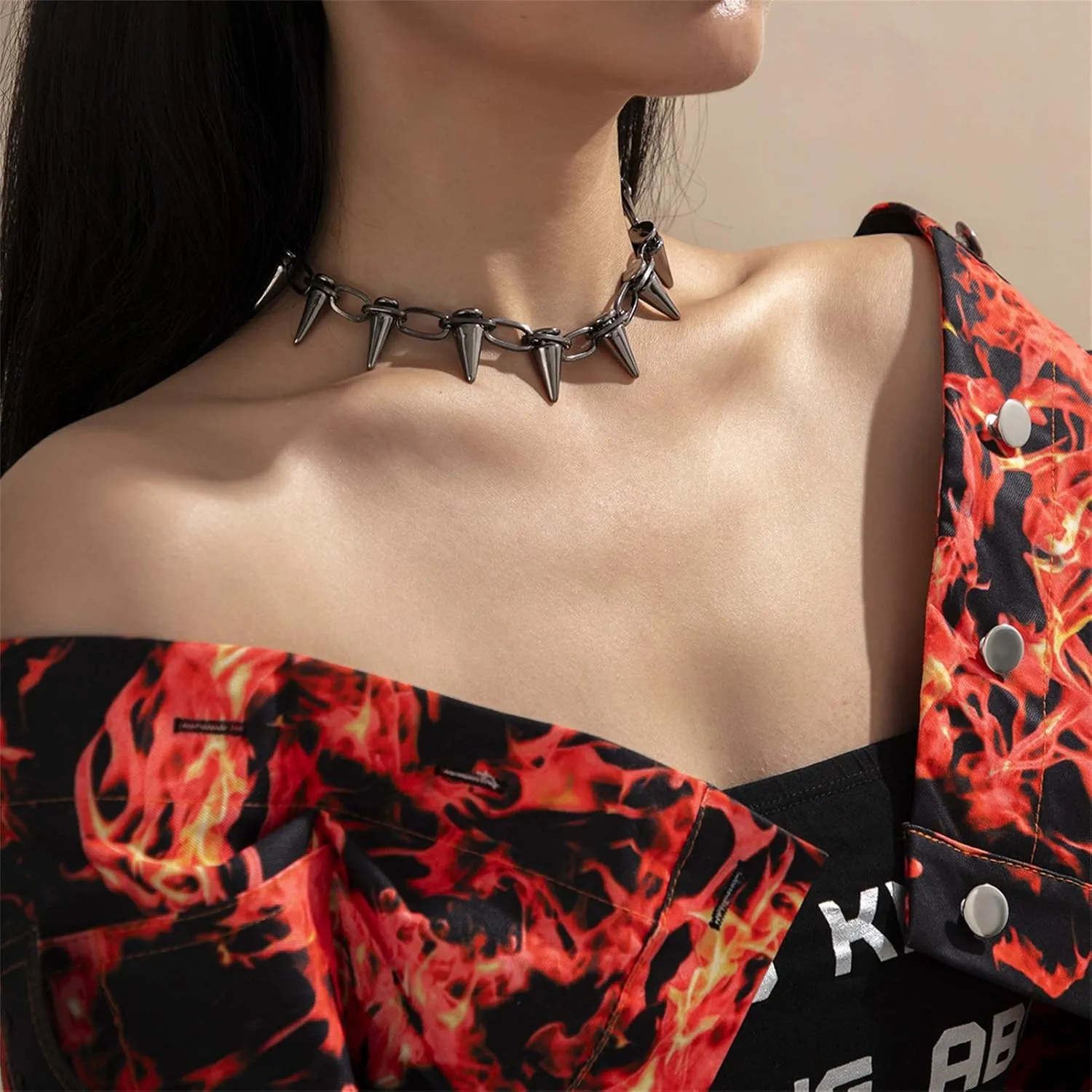 Pingyongchang Punk Rivet Chokers Spike Plated Chain Necklace Gothic Pu Leather Key Lock Charms Rivets Layered Choker Streetwear Handmade Adjustable Vintage Jewelry for Women