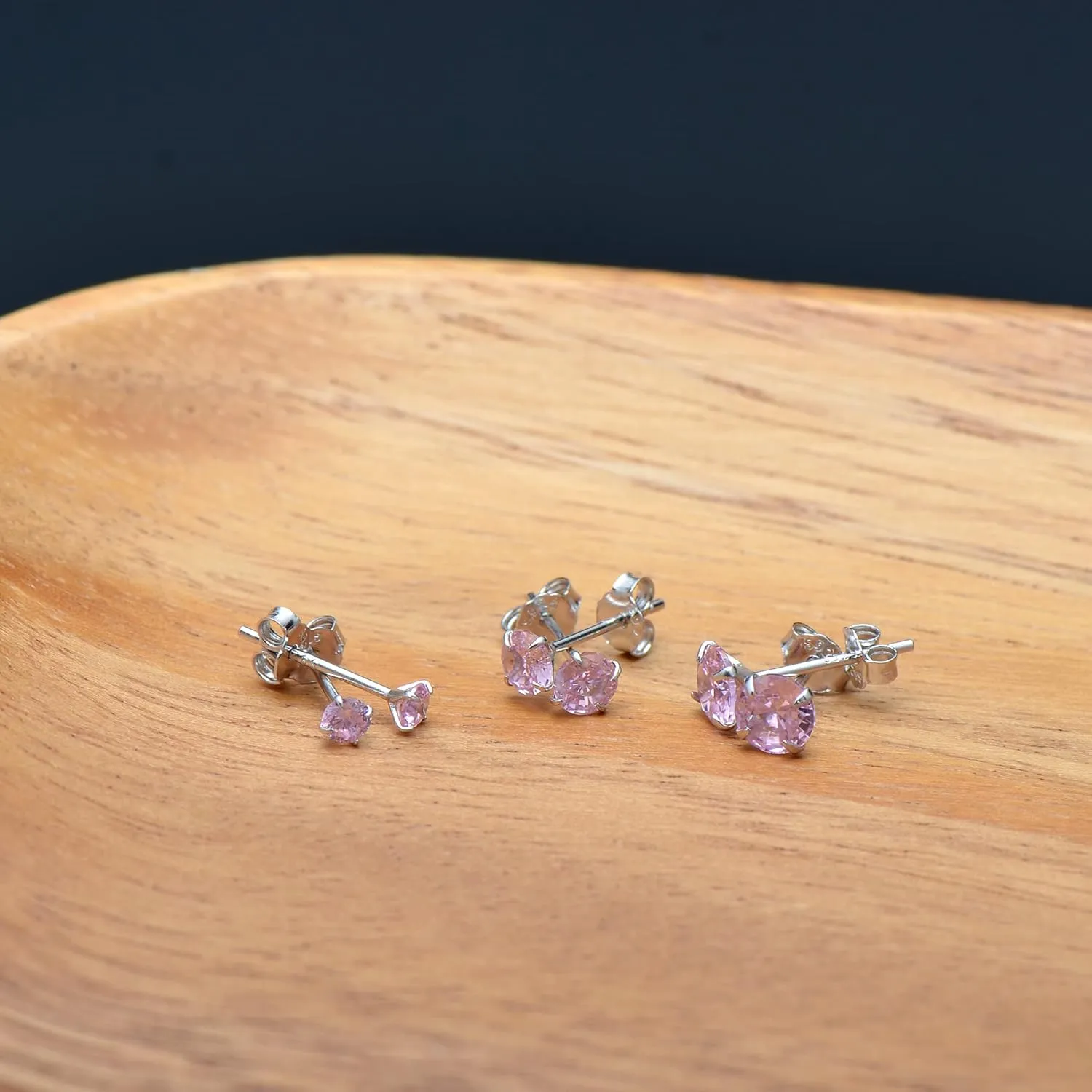 Pink Cubic Zirconia Sterling Silver Stud Earrings for Women, 4 mm CZ