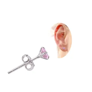 Pink Cubic Zirconia Sterling Silver Stud Earrings for Women, 4 mm CZ
