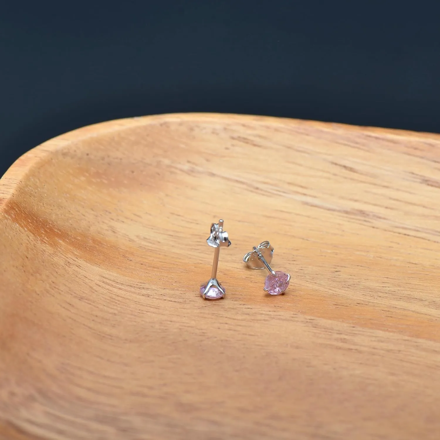 Pink Cubic Zirconia Sterling Silver Stud Earrings for Women, 4 mm CZ