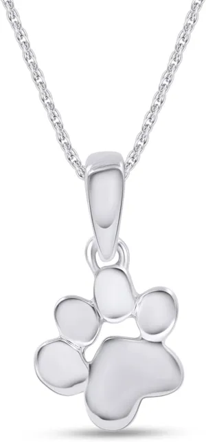 Plain Dog Paw Print Pendant Necklace Jewelry For Women In 14K Gold Over Sterling Silver Along With 18" Silver Chain