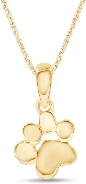 Plain Dog Paw Print Pendant Necklace Jewelry For Women In 14K Gold Over Sterling Silver Along With 18" Silver Chain