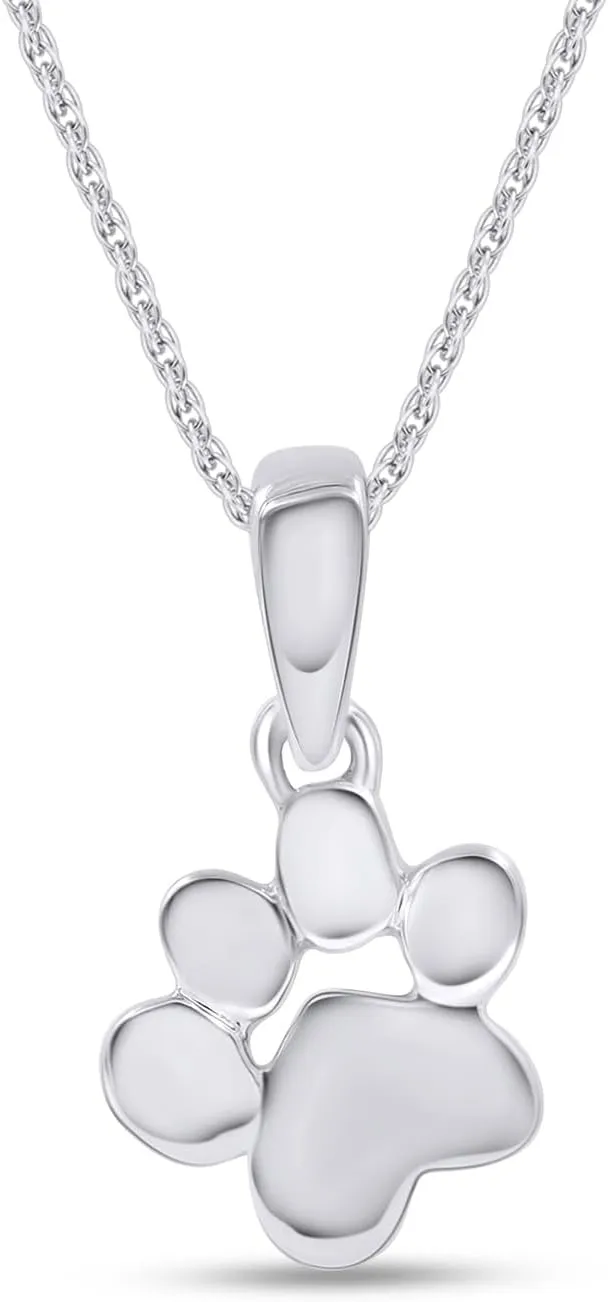 Plain Dog Paw Print Pendant Necklace Jewelry For Women In 14K Gold Over Sterling Silver Along With 18" Silver Chain
