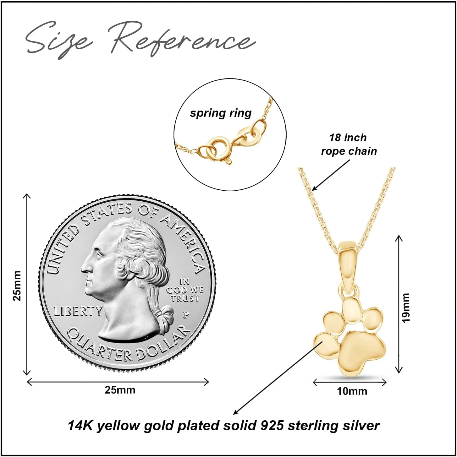 Plain Dog Paw Print Pendant Necklace Jewelry For Women In 14K Gold Over Sterling Silver Along With 18" Silver Chain