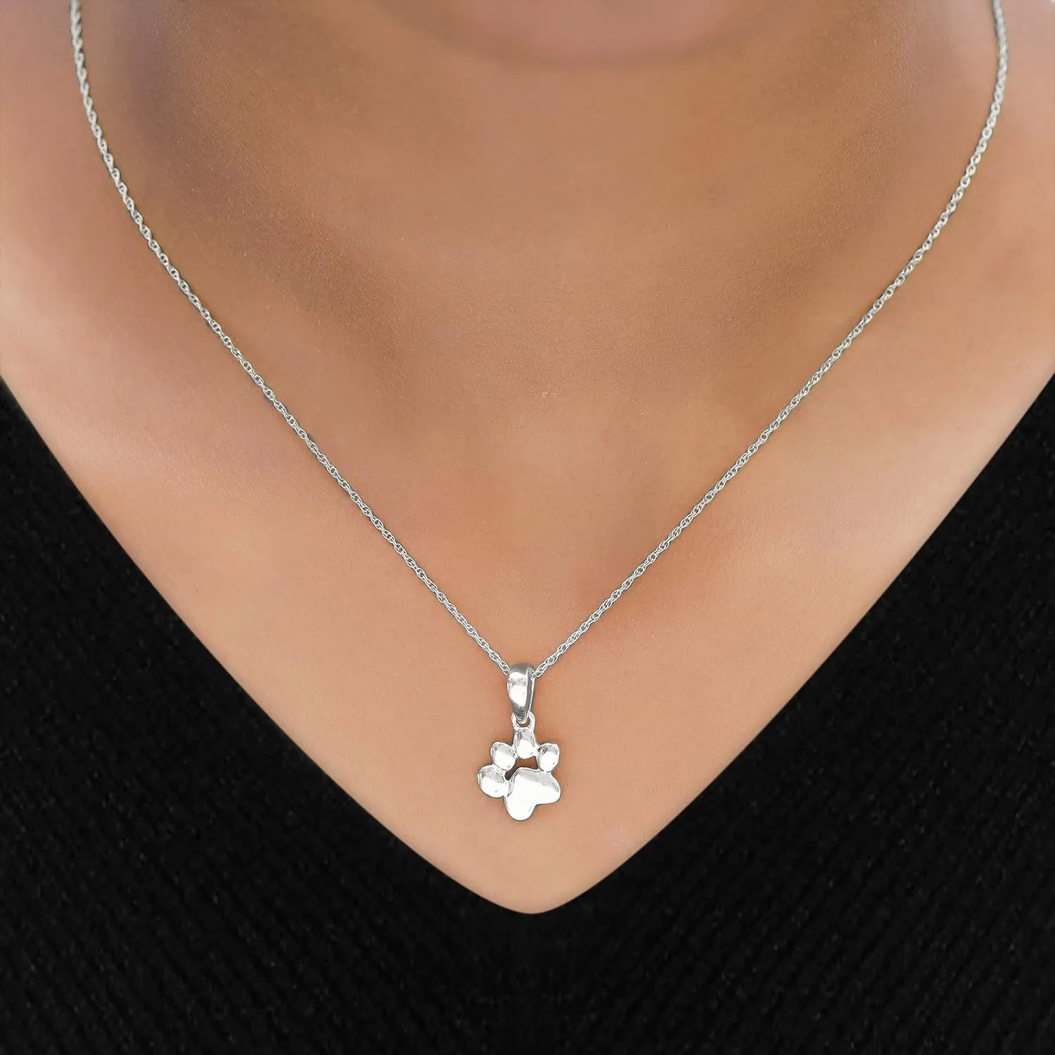 Plain Dog Paw Print Pendant Necklace Jewelry For Women In 14K Gold Over Sterling Silver Along With 18" Silver Chain