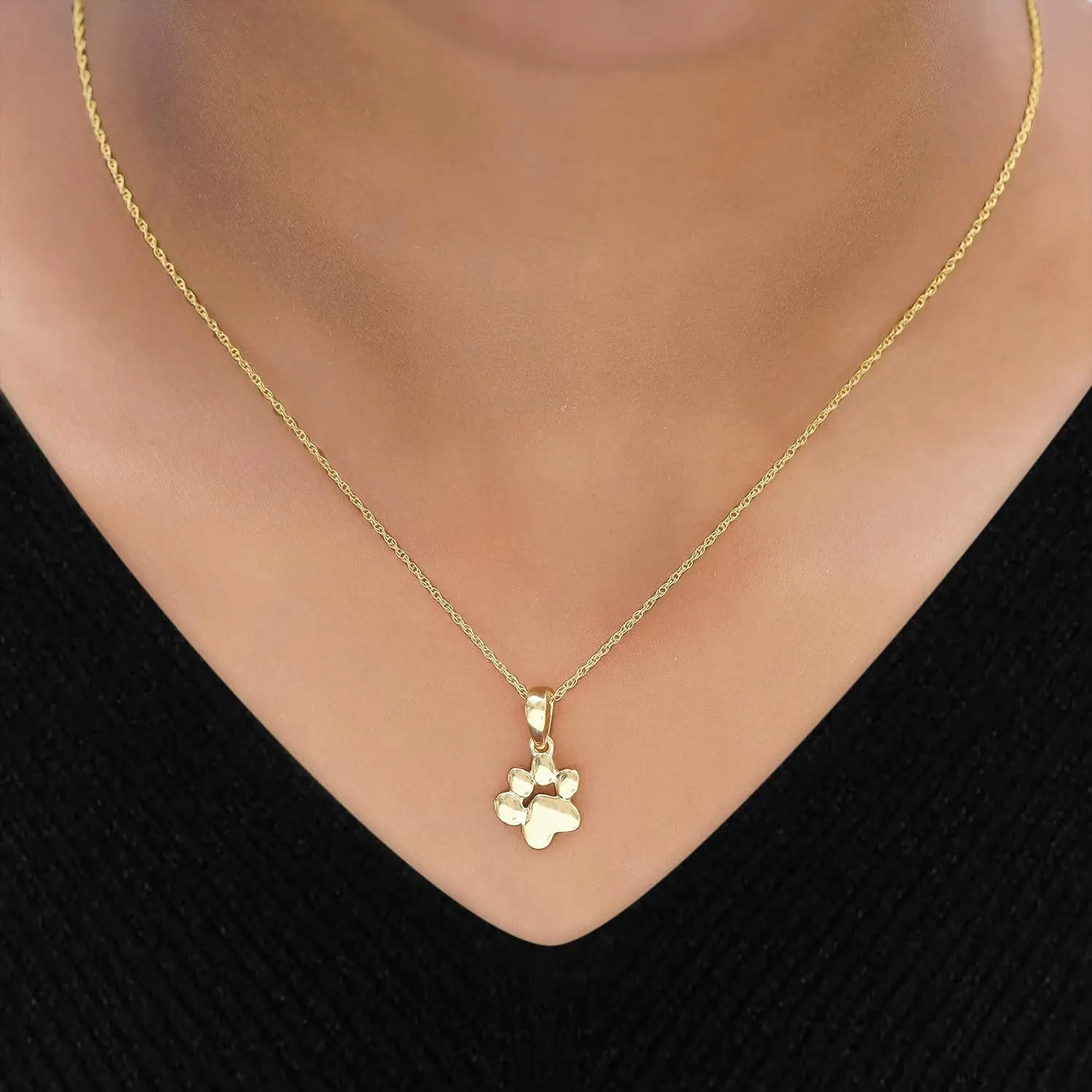 Plain Dog Paw Print Pendant Necklace Jewelry For Women In 14K Gold Over Sterling Silver Along With 18" Silver Chain